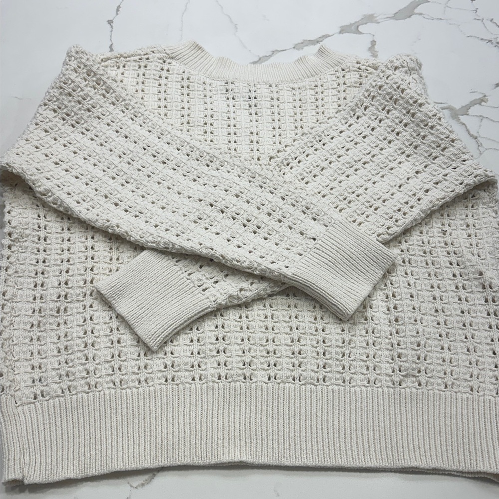 Openwork V-Neck Pullover Sweater - Cream XL - Picture 5 of 5